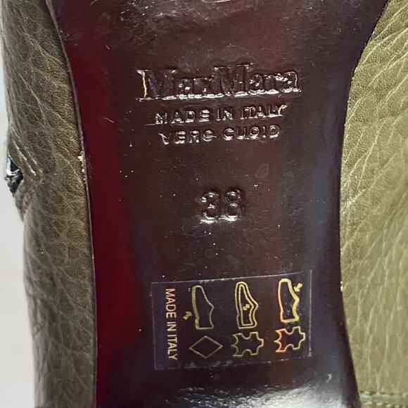 MaxMara Green Pebbled Leather Heeled Booties Size 38/ US 8 - Picture 7 of 7